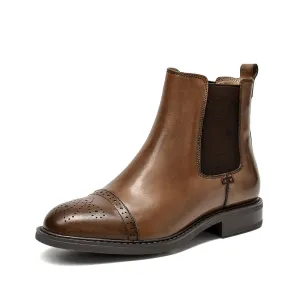 BeauToday Chelsea Boots for Women with Brogue Design