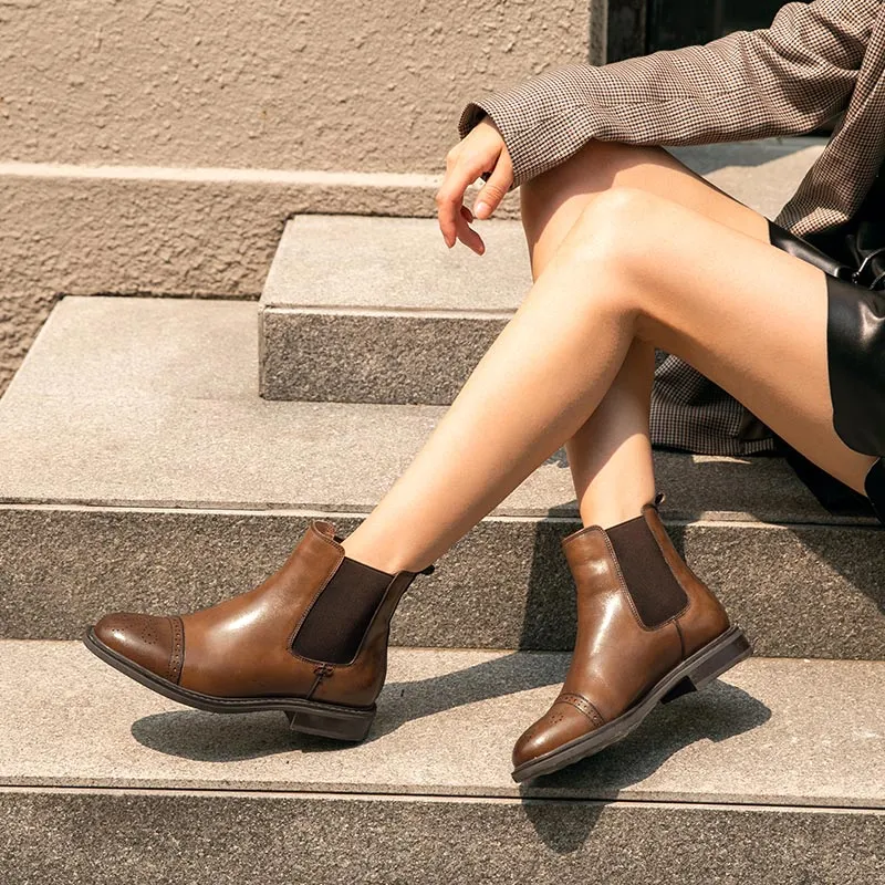 BeauToday Chelsea Boots for Women with Brogue Design