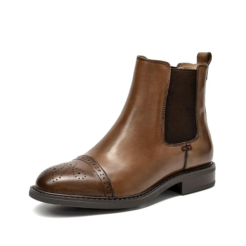 BeauToday Chelsea Boots for Women with Brogue Design