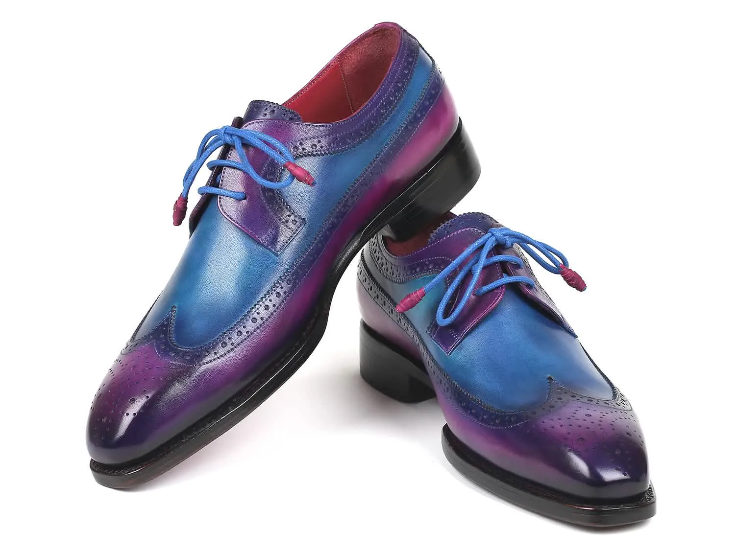 Bespoke Vibrant Purple & Blue Goodyear Welted Wingtip Derby Shoes