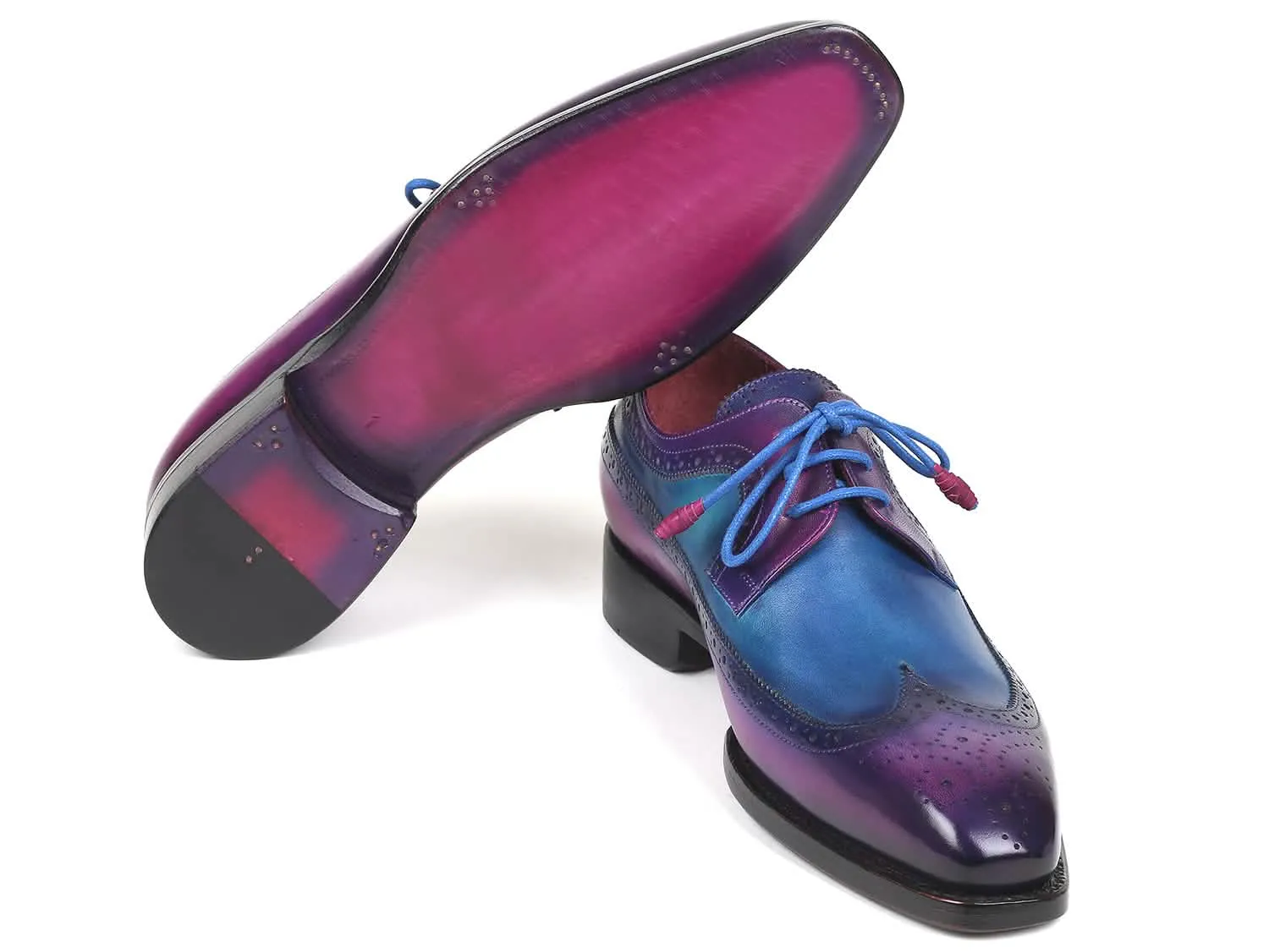 Bespoke Vibrant Purple & Blue Goodyear Welted Wingtip Derby Shoes