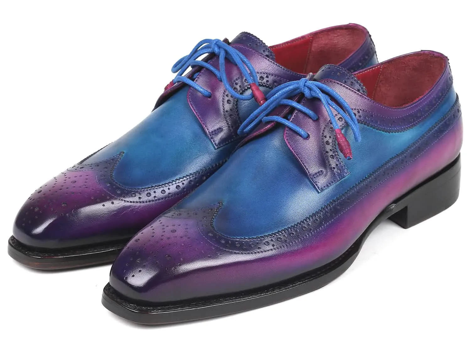 Bespoke Vibrant Purple & Blue Goodyear Welted Wingtip Derby Shoes