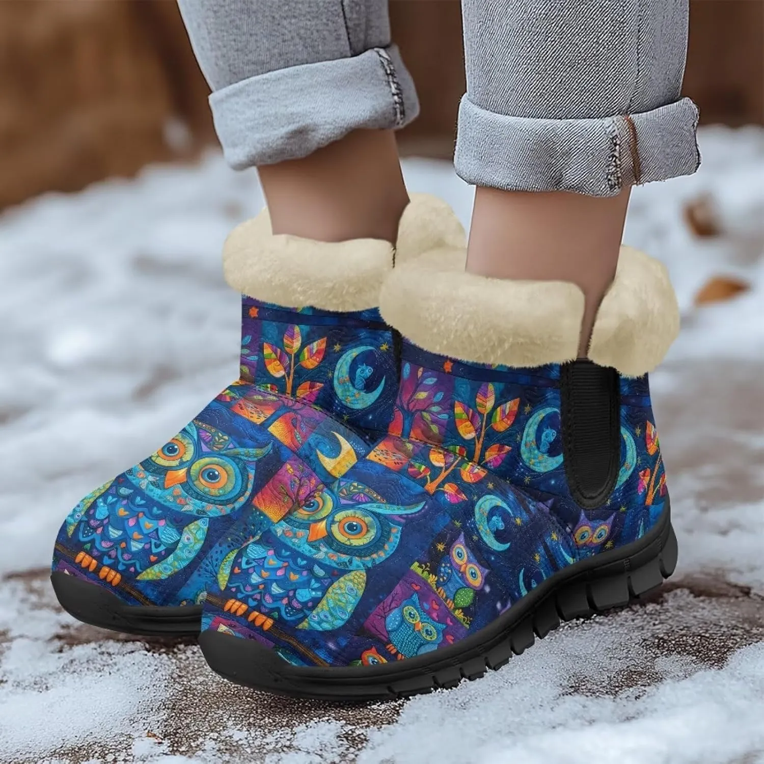 Binienty Womens Mens Winter Snow Boots Warm Fur Lined Comfortable Outdoor Shoes Arch Support