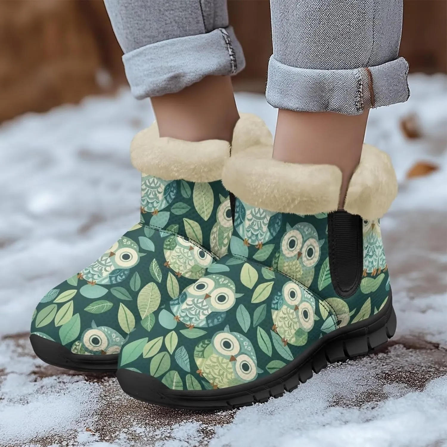 Binienty Womens Mens Winter Snow Boots Warm Fur Lined Comfortable Outdoor Shoes Arch Support
