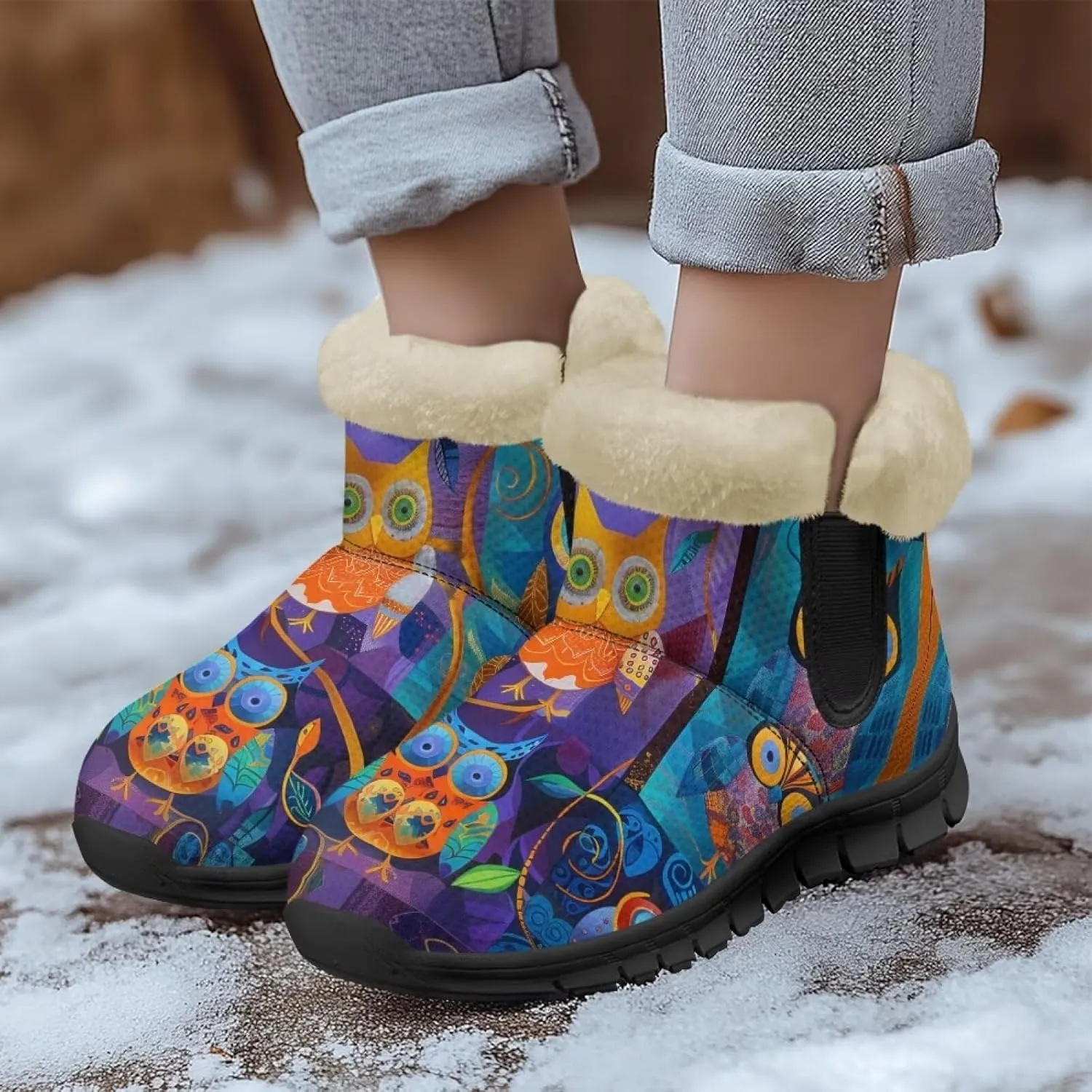 Binienty Womens Mens Winter Snow Boots Warm Fur Lined Comfortable Outdoor Shoes Arch Support