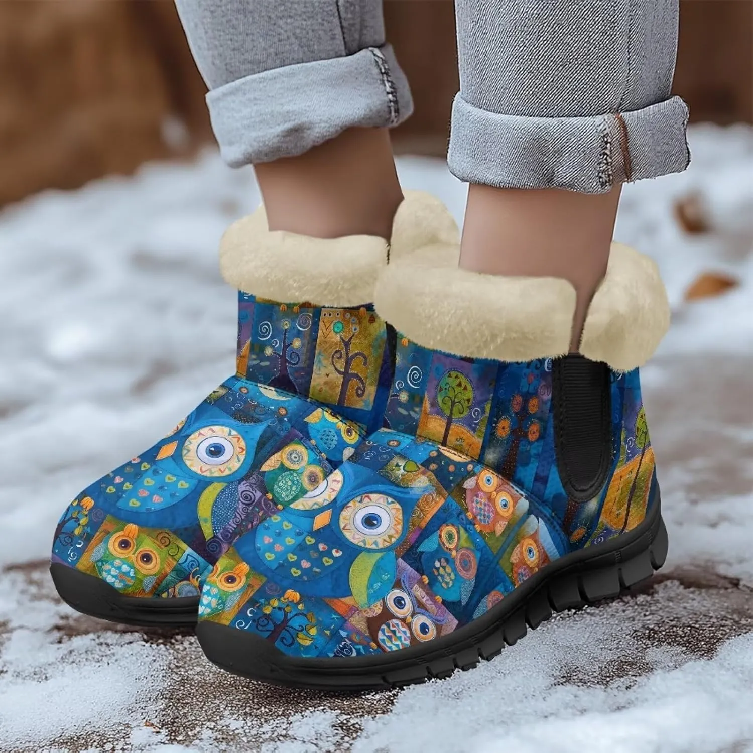 Binienty Womens Mens Winter Snow Boots Warm Fur Lined Comfortable Outdoor Shoes Arch Support