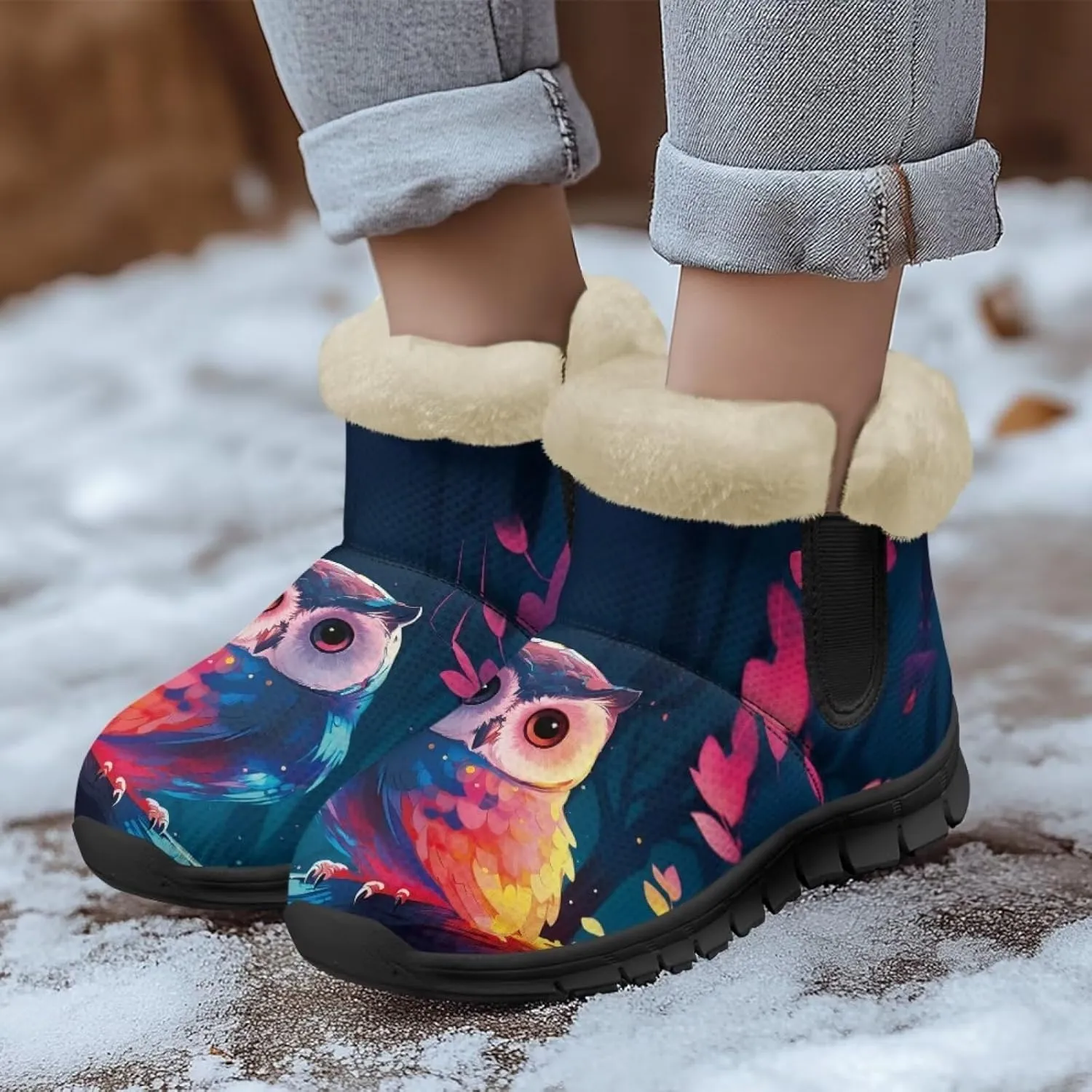 Binienty Womens Mens Winter Snow Boots Warm Fur Lined Comfortable Outdoor Shoes Arch Support
