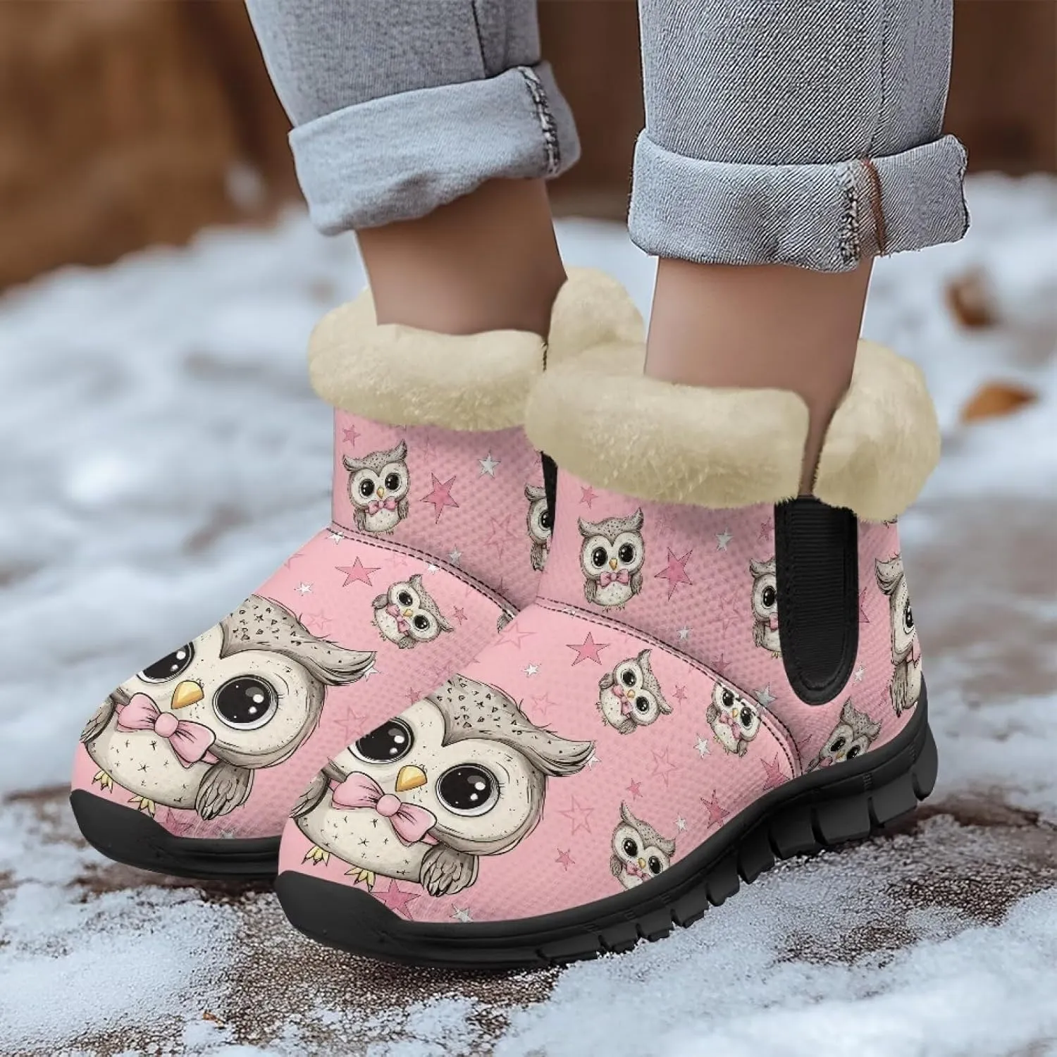 Binienty Womens Mens Winter Snow Boots Warm Fur Lined Comfortable Outdoor Shoes Arch Support