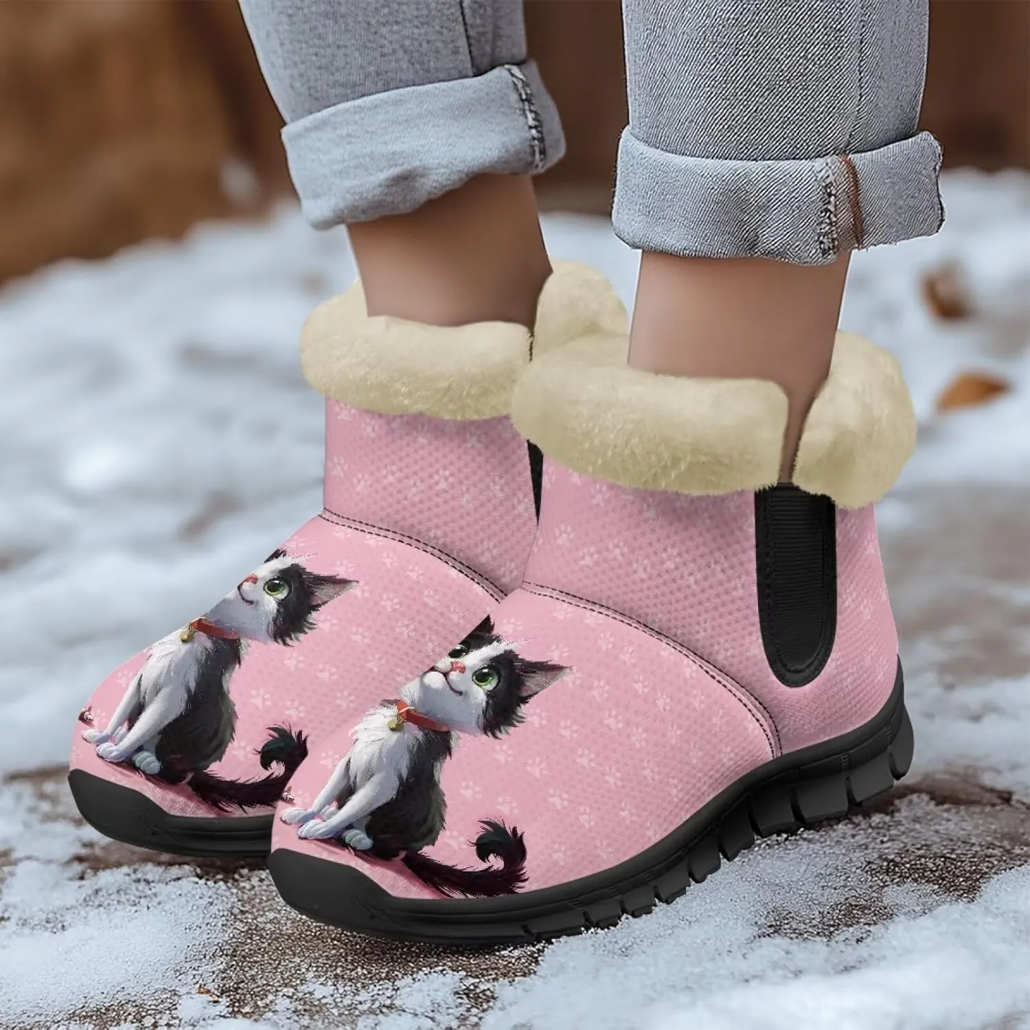 Binienty Womens Warm Boots Casual Snow Boots Winter Ankle Booties Arch Support Outdoor Shoes