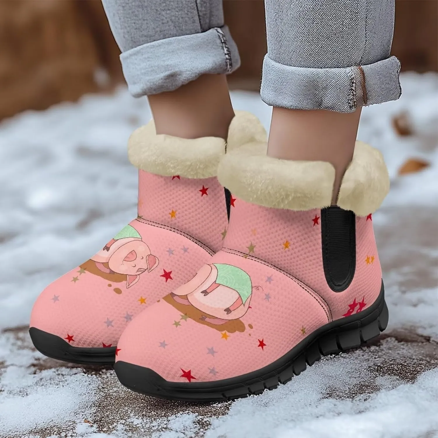 Binienty Womens Warm Boots Casual Snow Boots Winter Ankle Booties Arch Support Outdoor Shoes
