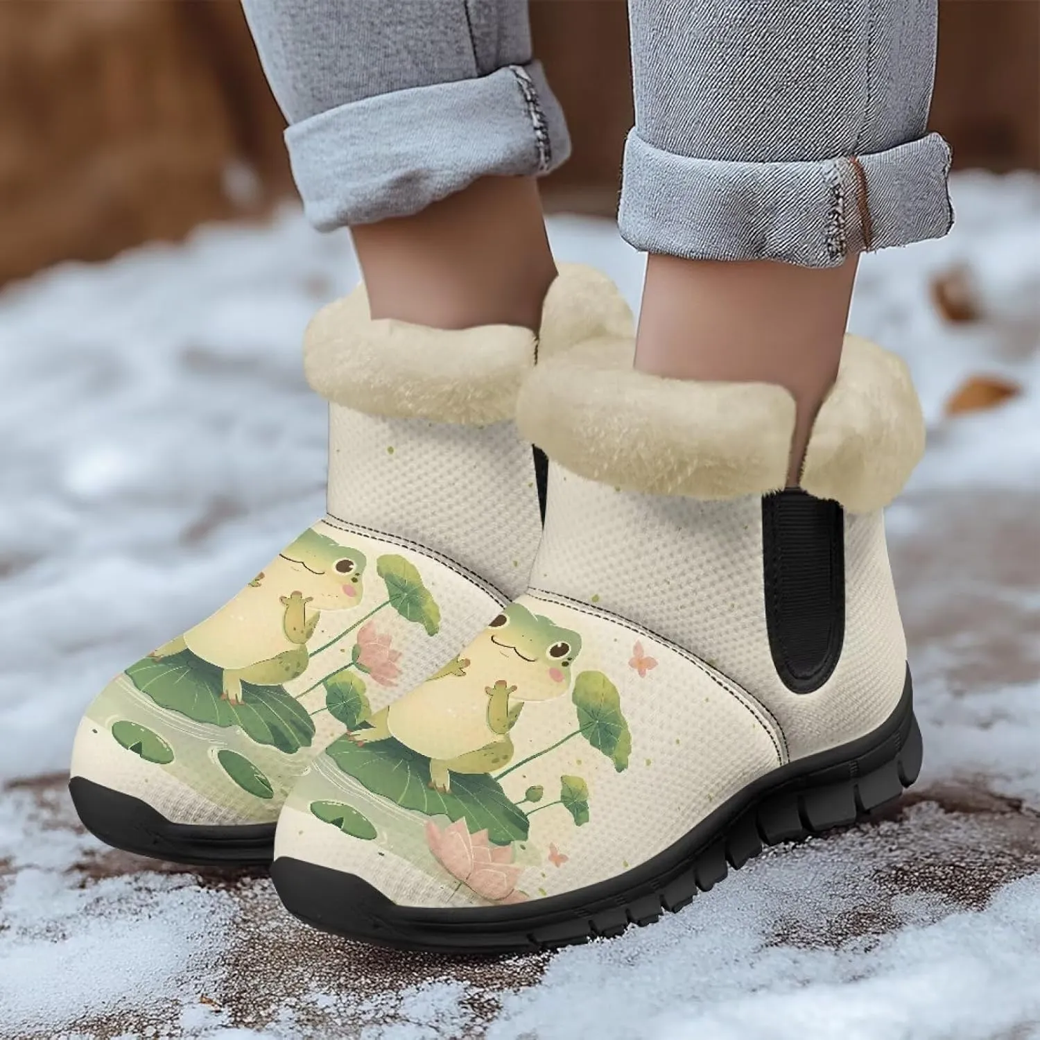 Binienty Womens Warm Boots Casual Snow Boots Winter Ankle Booties Arch Support Outdoor Shoes