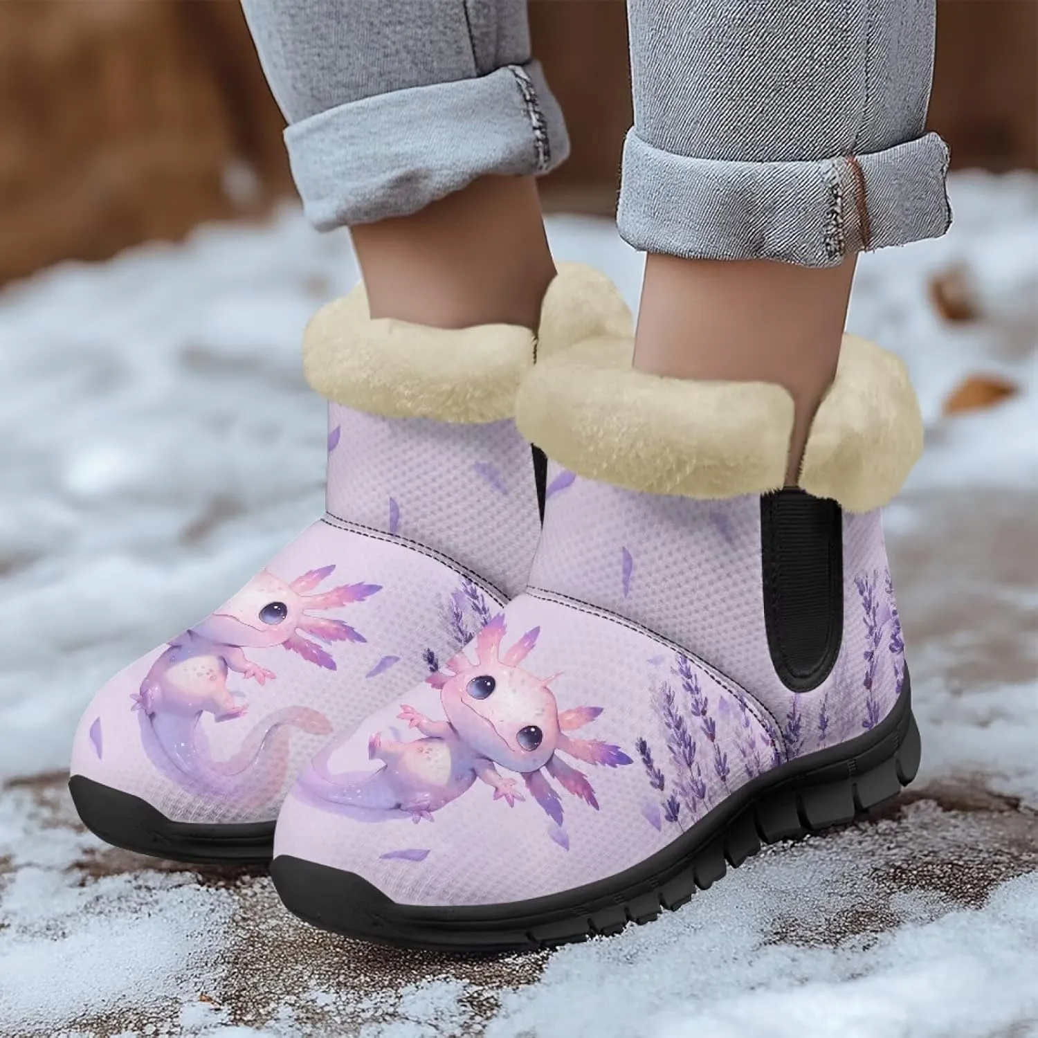 Binienty Womens Warm Boots Casual Snow Boots Winter Ankle Booties Arch Support Outdoor Shoes