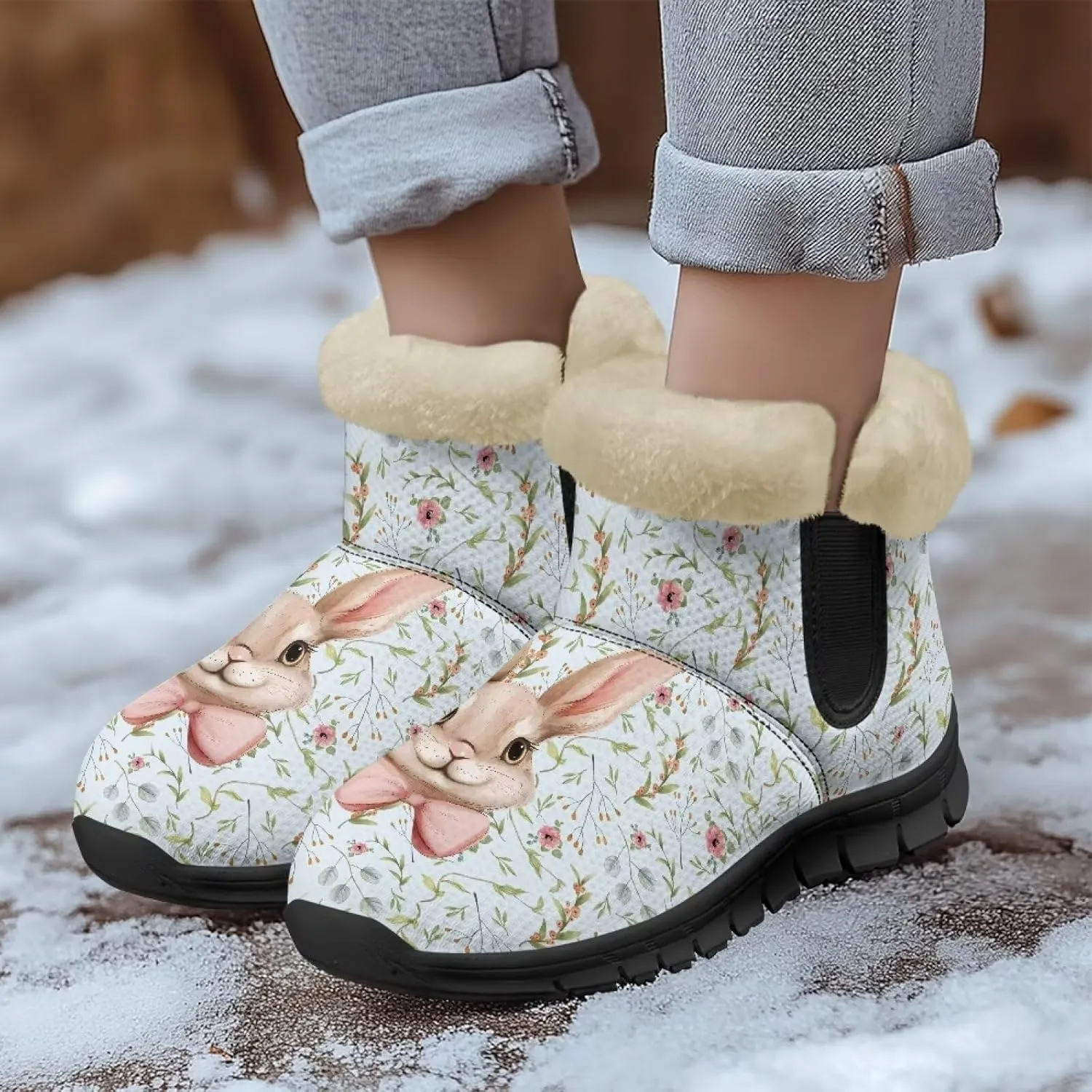 Binienty Womens Warm Boots Casual Snow Boots Winter Ankle Booties Arch Support Outdoor Shoes