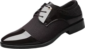 Black Dress Shoes for Men Slip On Men Breathable Business Formal Casual Pointed Toe Shiny Lace Up Patchwork Leather Shoes Lacing Dress Shoes