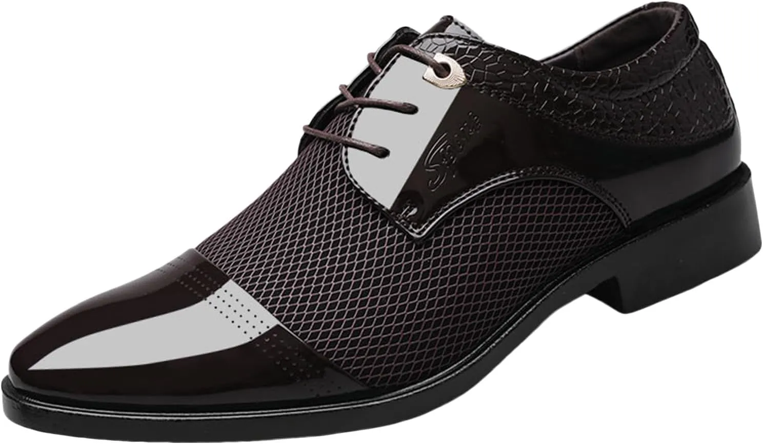 Black Dress Shoes for Men Slip On Men Breathable Business Formal Casual Pointed Toe Shiny Lace Up Patchwork Leather Shoes Lacing Dress Shoes