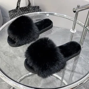 Black Fluffy Womens's Slippers