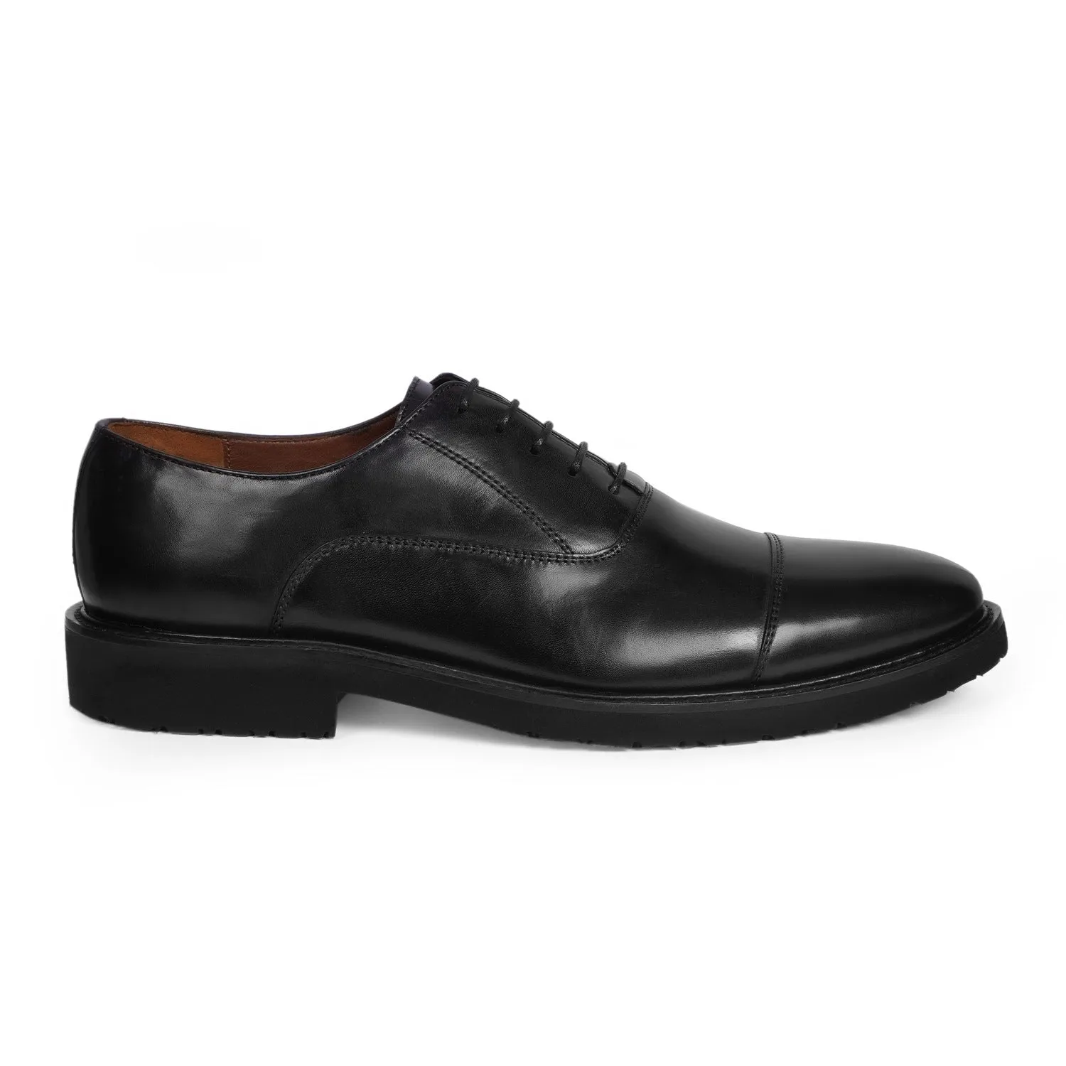 Black Leather Lightweight Oxford Lace-Up Shoes