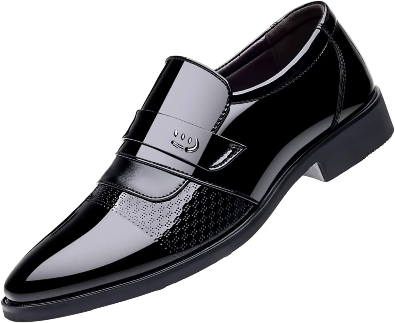 Black Oxfords Shoes for Men Casual Fashion Summer and Autumn Men Leather Shoes Low Heeled Pointed Toe Slip On Business Simple Solid Color Cap Toe Oxfords