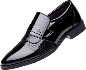 Black Oxfords Shoes for Men Casual Fashion Summer and Autumn Men Leather Shoes Low Heeled Pointed Toe Slip On Business Simple Solid Color Cap Toe Oxfords