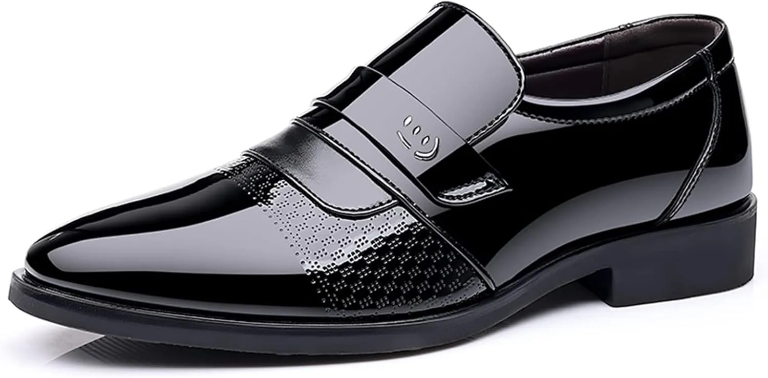 Black Oxfords Shoes for Men Casual Fashion Summer and Autumn Men Leather Shoes Low Heeled Pointed Toe Slip On Business Simple Solid Color Cap Toe Oxfords
