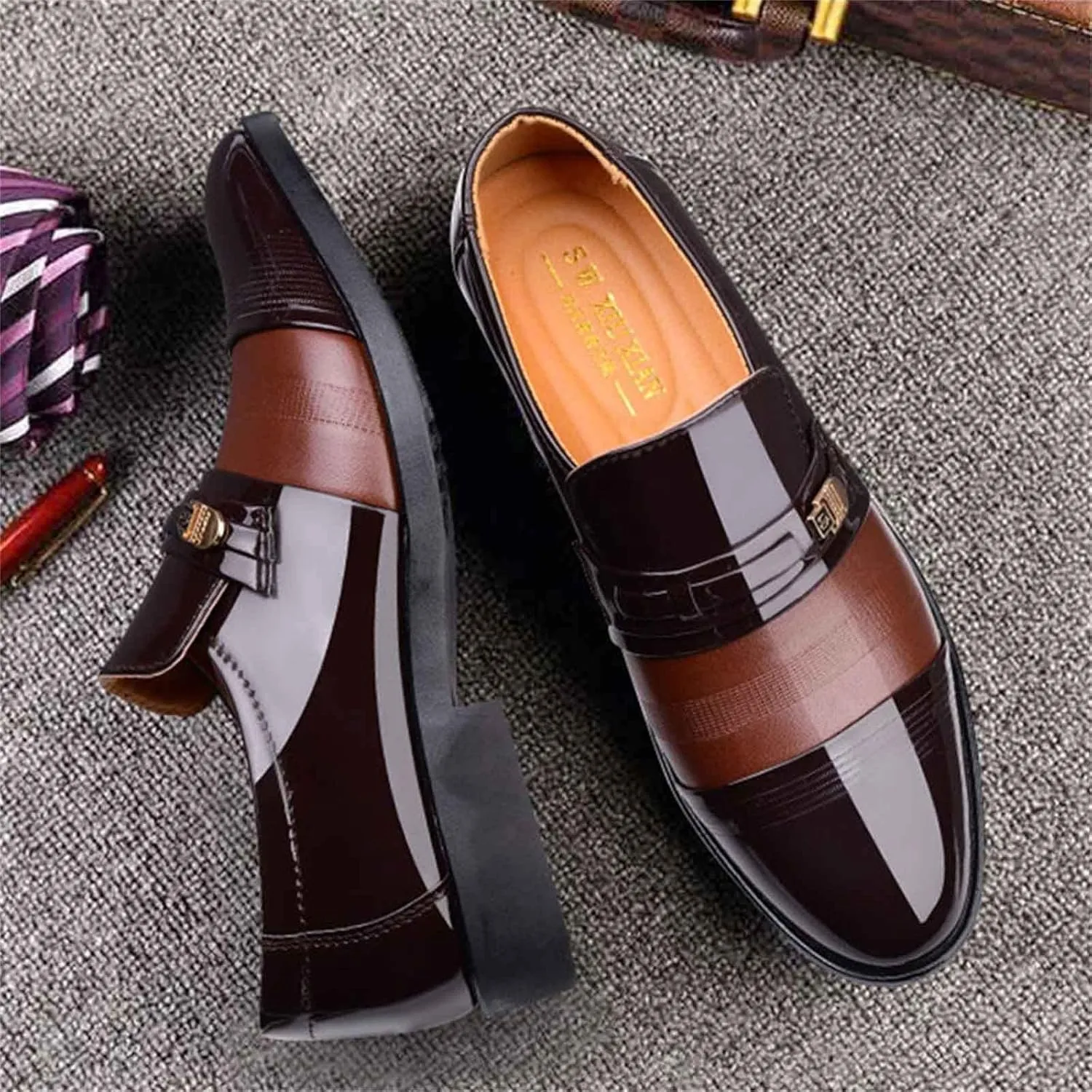 Black Oxfords Shoes for Men Fashion Summer and Autumn Men Leather Shoes Pointed Toe Low Heeled Wingtip Oxfords Shoes