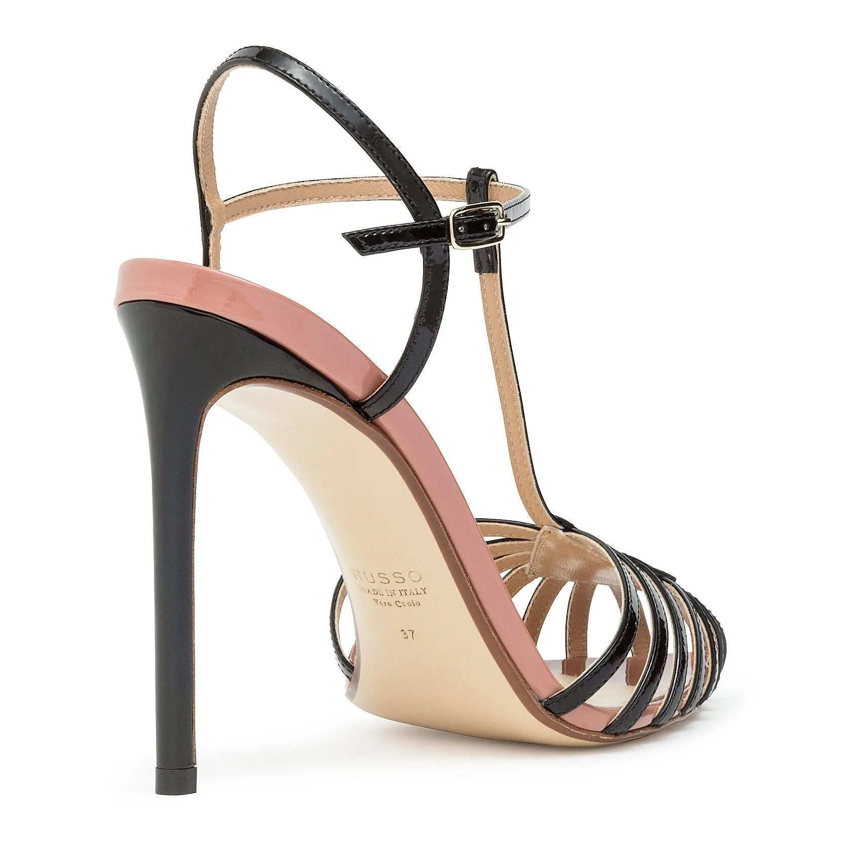 Black patent t-bar sandal