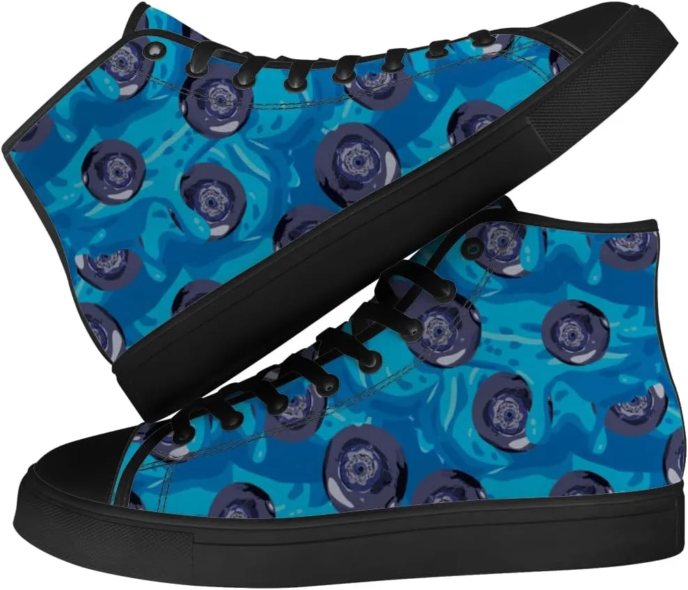 Blueberry High Top Canvas Shoes Fruit High Top Sneakers Lace Up Casual Shoes Gifts for Men Women