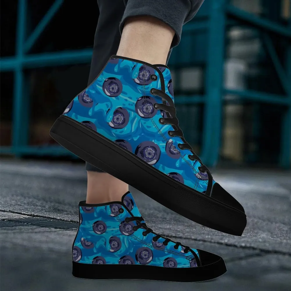 Blueberry High Top Canvas Shoes Fruit High Top Sneakers Lace Up Casual Shoes Gifts for Men Women