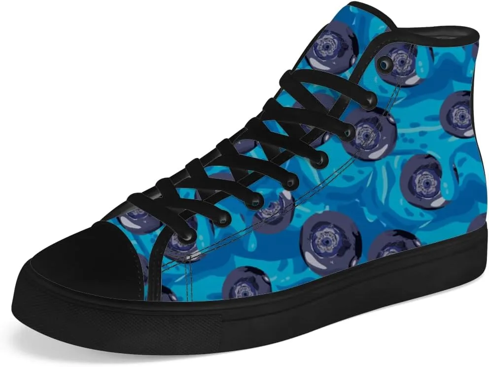 Blueberry High Top Canvas Shoes Fruit High Top Sneakers Lace Up Casual Shoes Gifts for Men Women