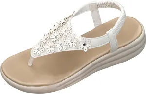 Boho Orthotic Sandals Womens Cute Flower Appliques Elastic Flats T-Strap Thong Summer Dressy Comfy Walking Shoes New