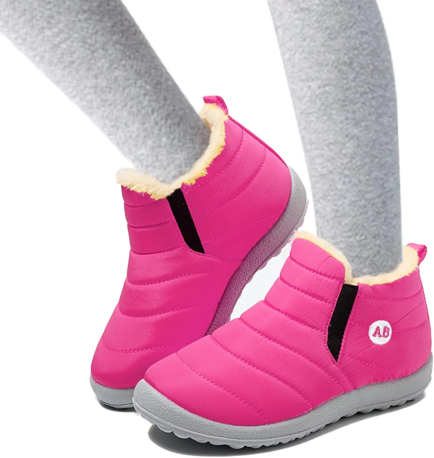 Boys Girls Kids Snow Boots Warm  Lined Slip On Winter Splashing Shoes Lightweight Comfy Outdoor Booties