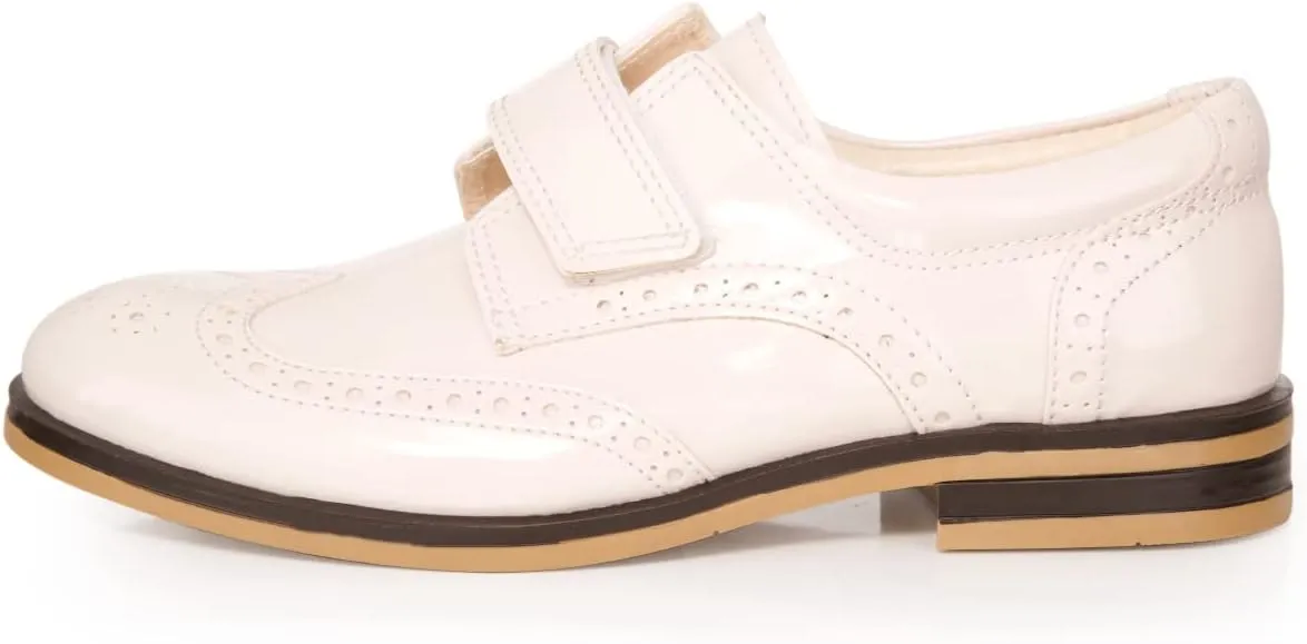 Boys Patent Synthetic Leather Dress Shoes Strap Brogue Formal Wedding Pageboy Footwear