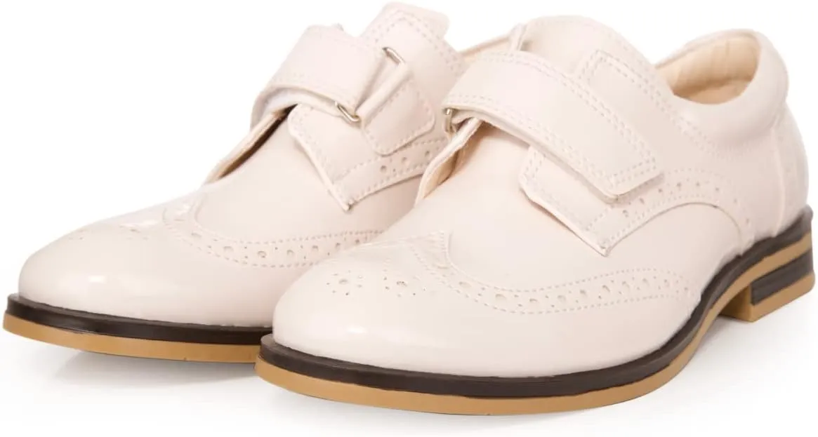 Boys Patent Synthetic Leather Dress Shoes Strap Brogue Formal Wedding Pageboy Footwear