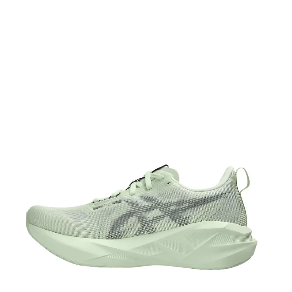 ASICS Women's NOVABLAST 5 Running Shoes in Whisper Green/Monument Blue AW25 Speed Form Bold piece