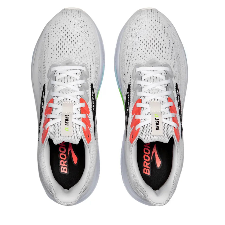 Footbed Brooks Men's Ghost 17 Running Shoes in White/Pink Clay/Gecko AW25