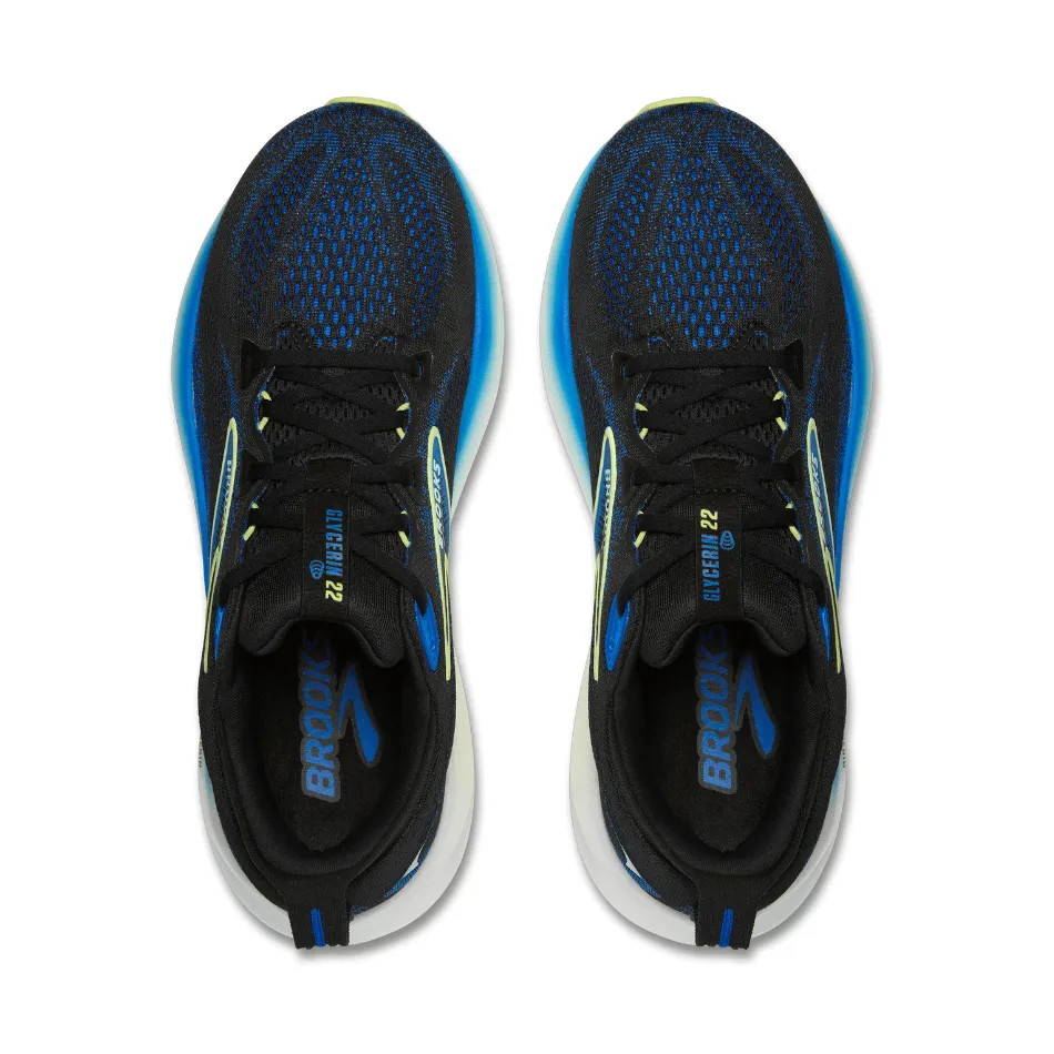 Brooks Men's Glycerin 22 Running Shoes in Black/Cobalt/Neo Yellow SS25 flexible - sole - feature shoes Stacked Traction Lugs