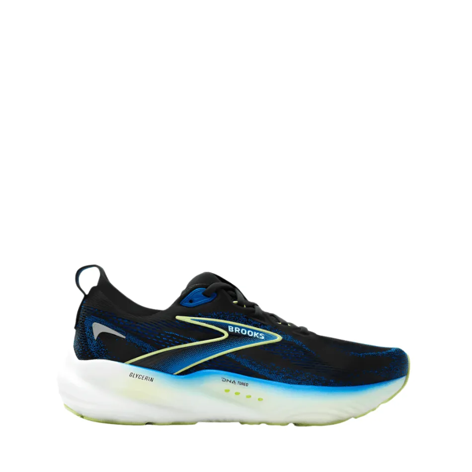 running in a tropical area running in a 20K shoes Brooks Men's Glycerin 22 Running Shoes in Black/Cobalt/Neo Yellow SS25