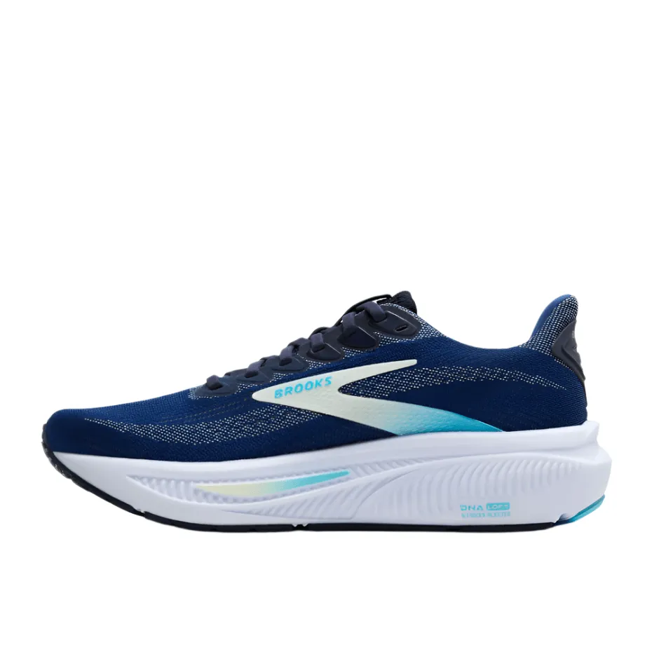 Impact Resistant Toe Guard Secure Lace Lock Brooks Women's Ghost 17 D Wide Fit Running Shoes in Navy/Green/Turquoise AW25