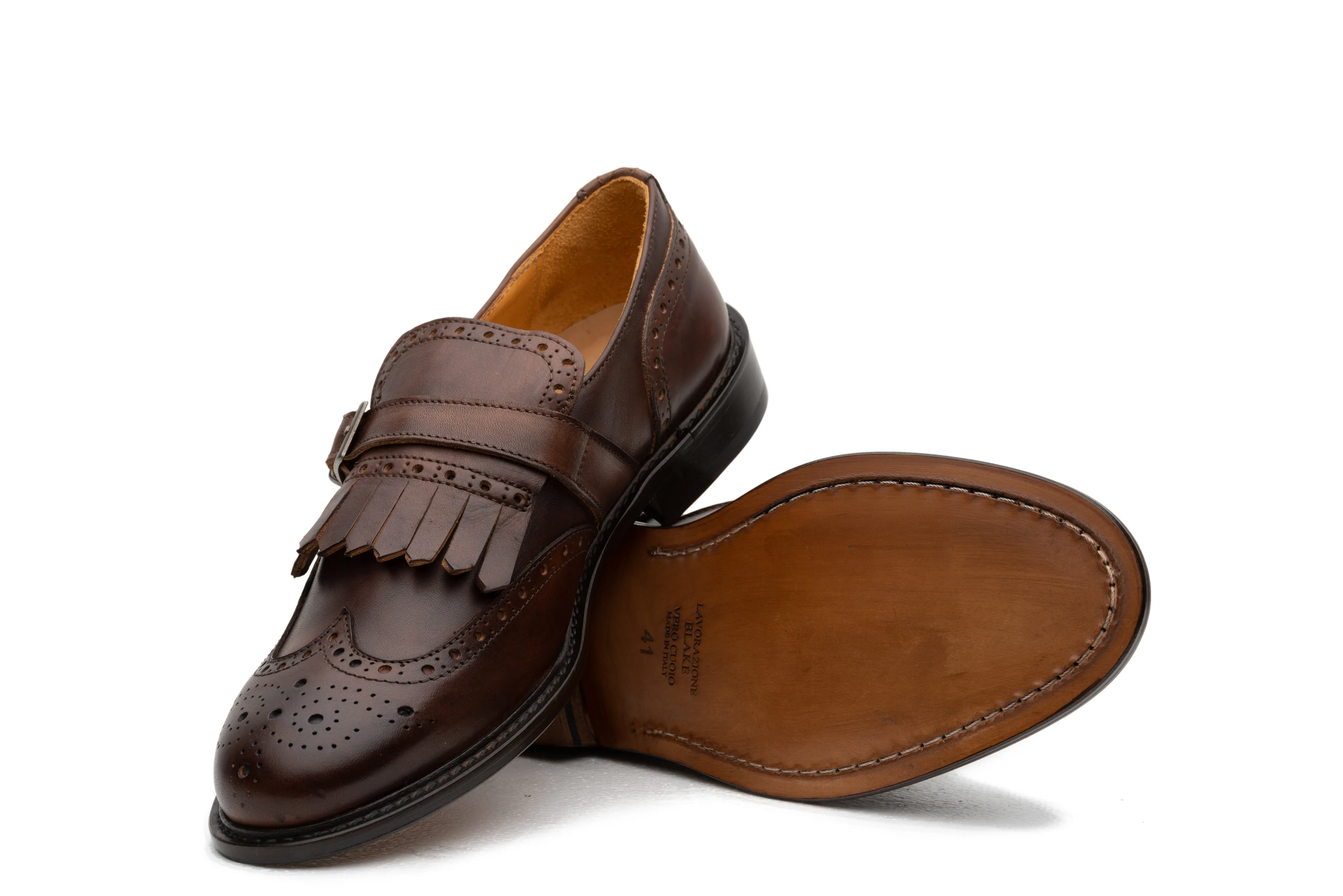 Brown Full Grain Leather Kiltie Monkstrap