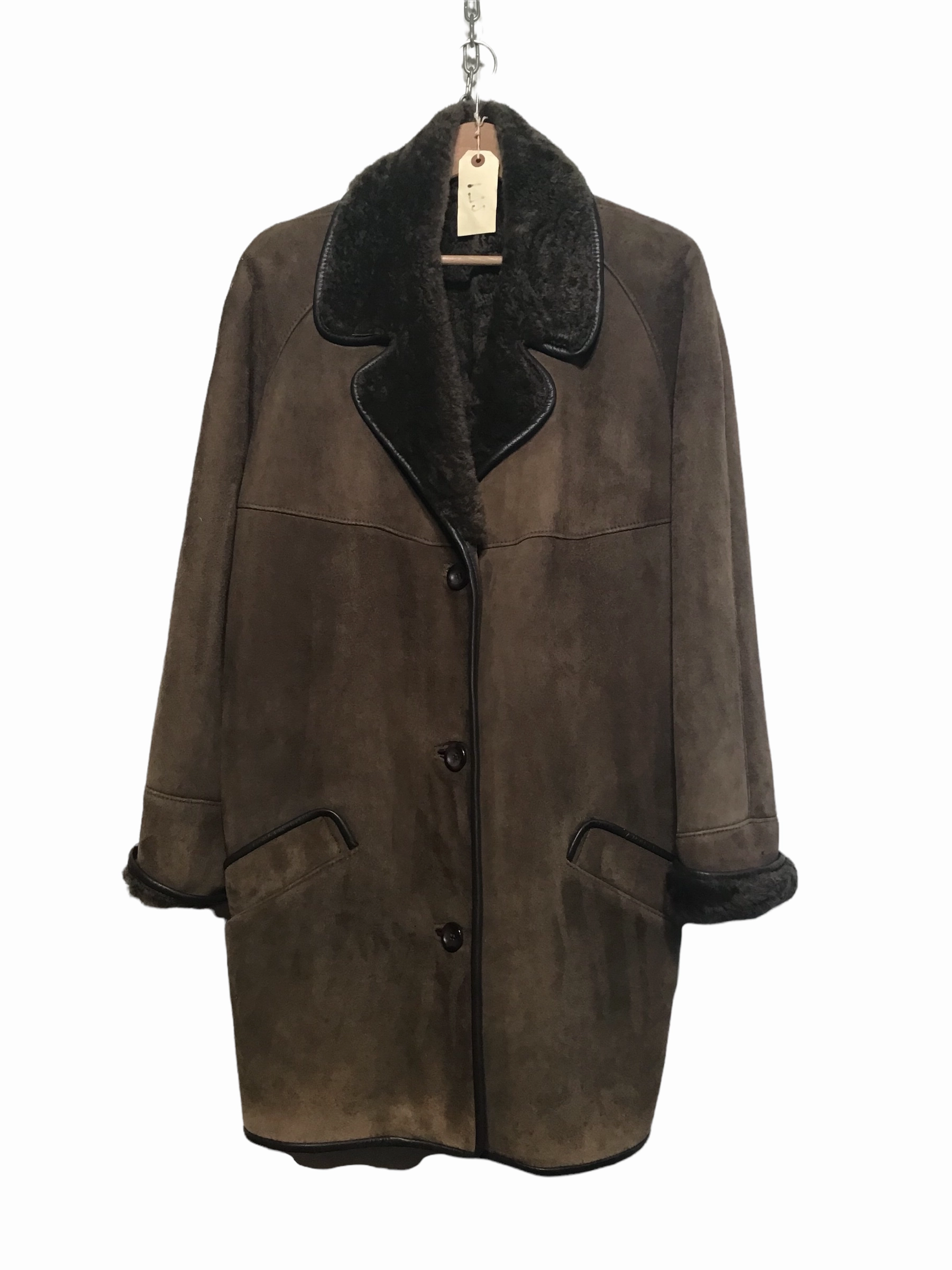 Brown Shearling Long Jacket (Size L) Weekend Style Thermal Comfort