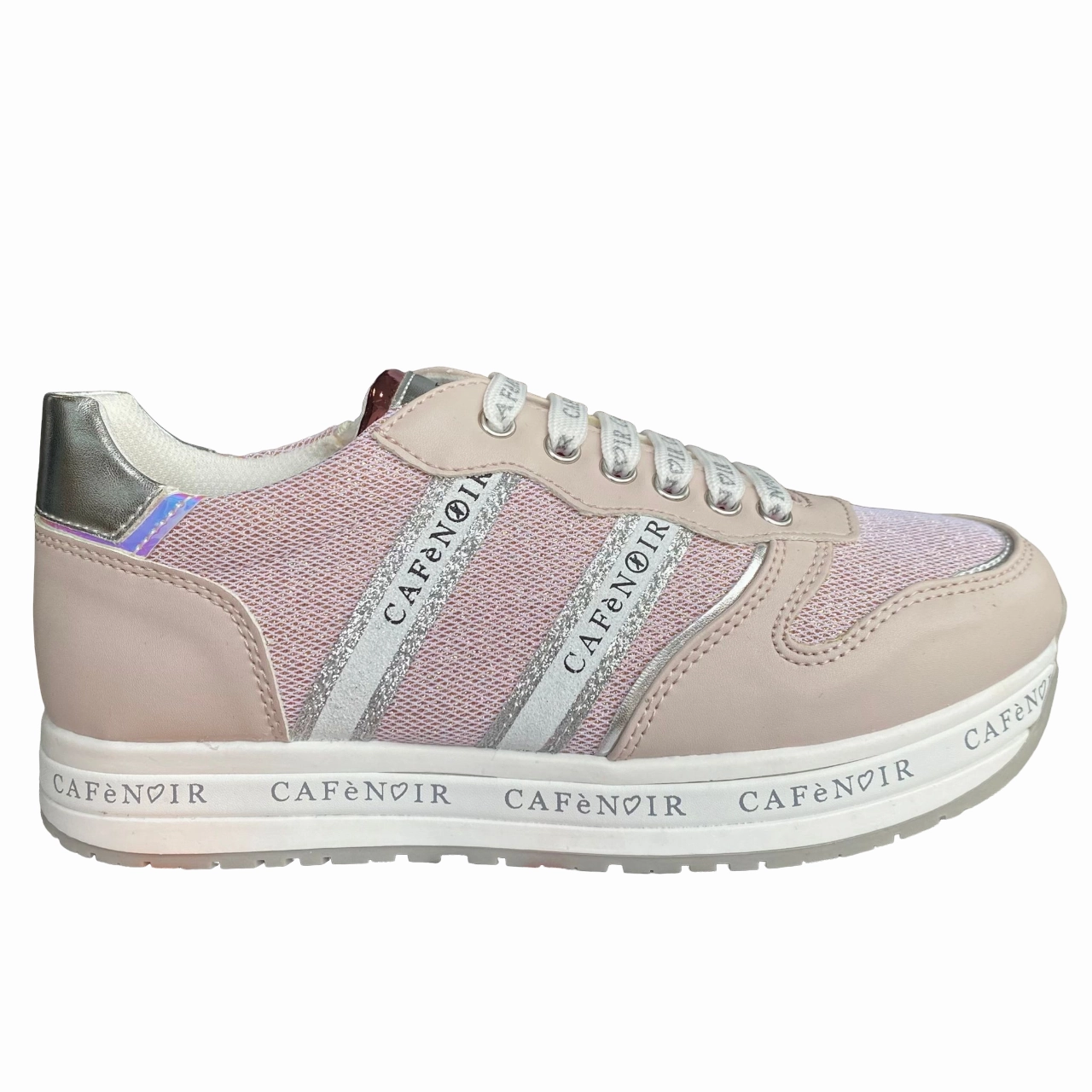 Caf??Noir sneakers con zeppa da ragazza con laccio e cerniera laterale C-2032 pink multi - density midsole