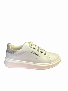 Caf??Noir sneakers da ragazza con tomaia stampata laccio e cerniera laterale C-2080 white-silver Vast color