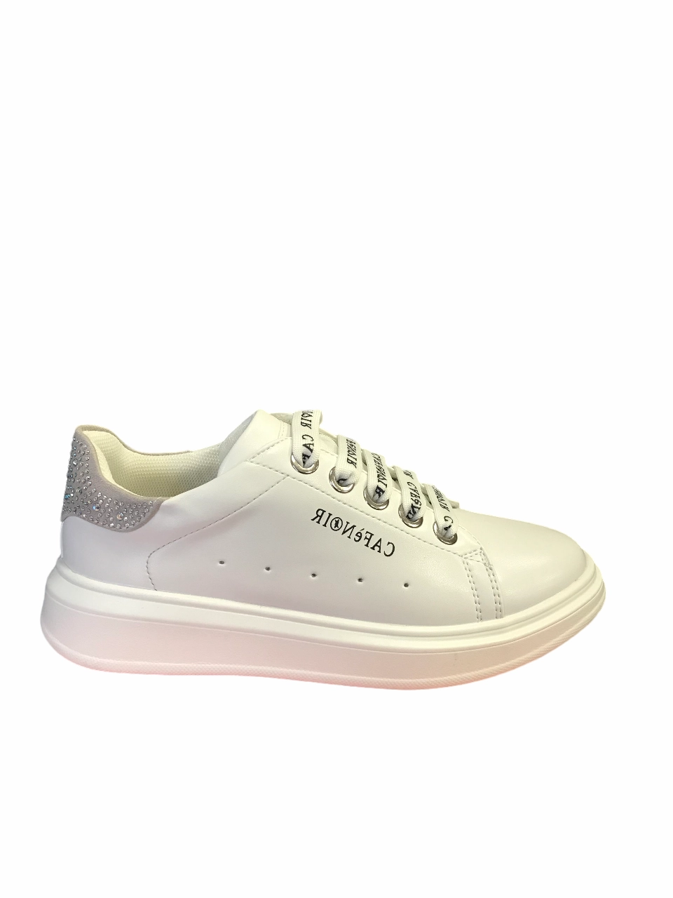 Caf??Noir sneakers da ragazza con tomaia stampata laccio e cerniera laterale C-2080 white-silver Vast color