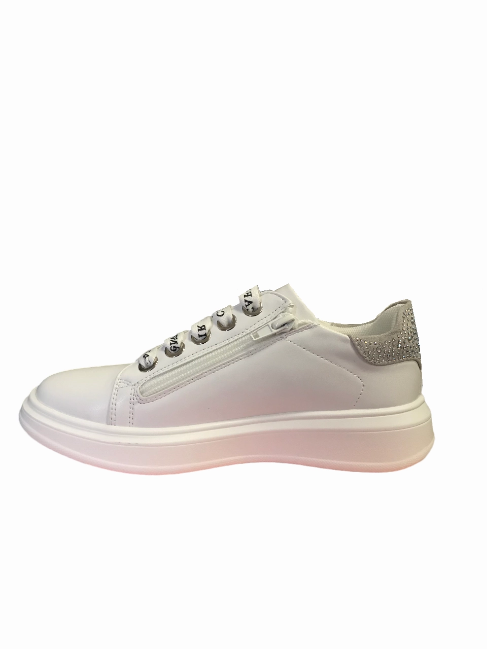 Caf??Noir sneakers da ragazza con tomaia stampata laccio e cerniera laterale C-2080 white-silver Flexible Traction Outsole