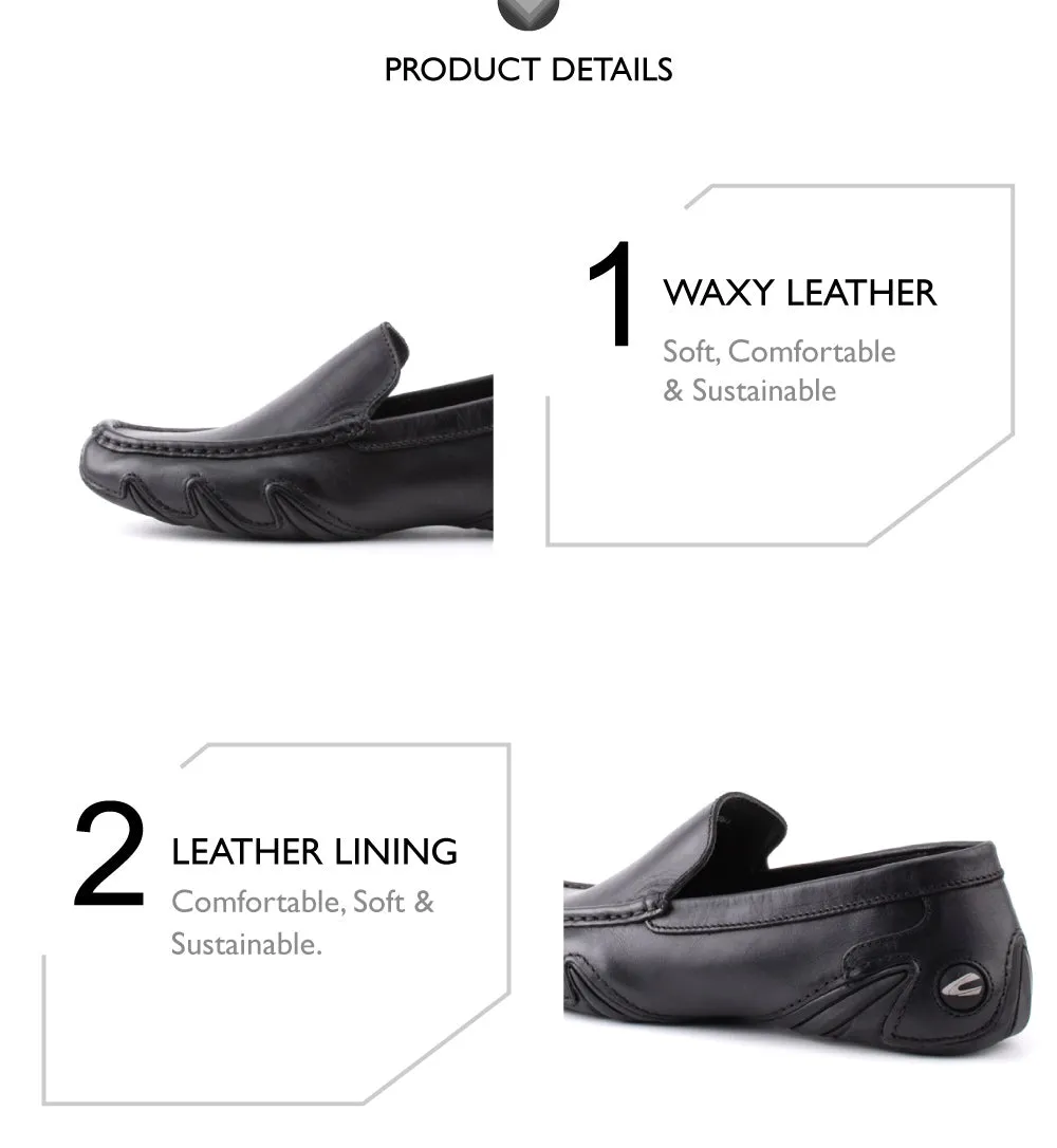 camel active Leather Classy Smart Slip On Shoes Men Black REMIZ 872403-AM1SV-1 BLACK