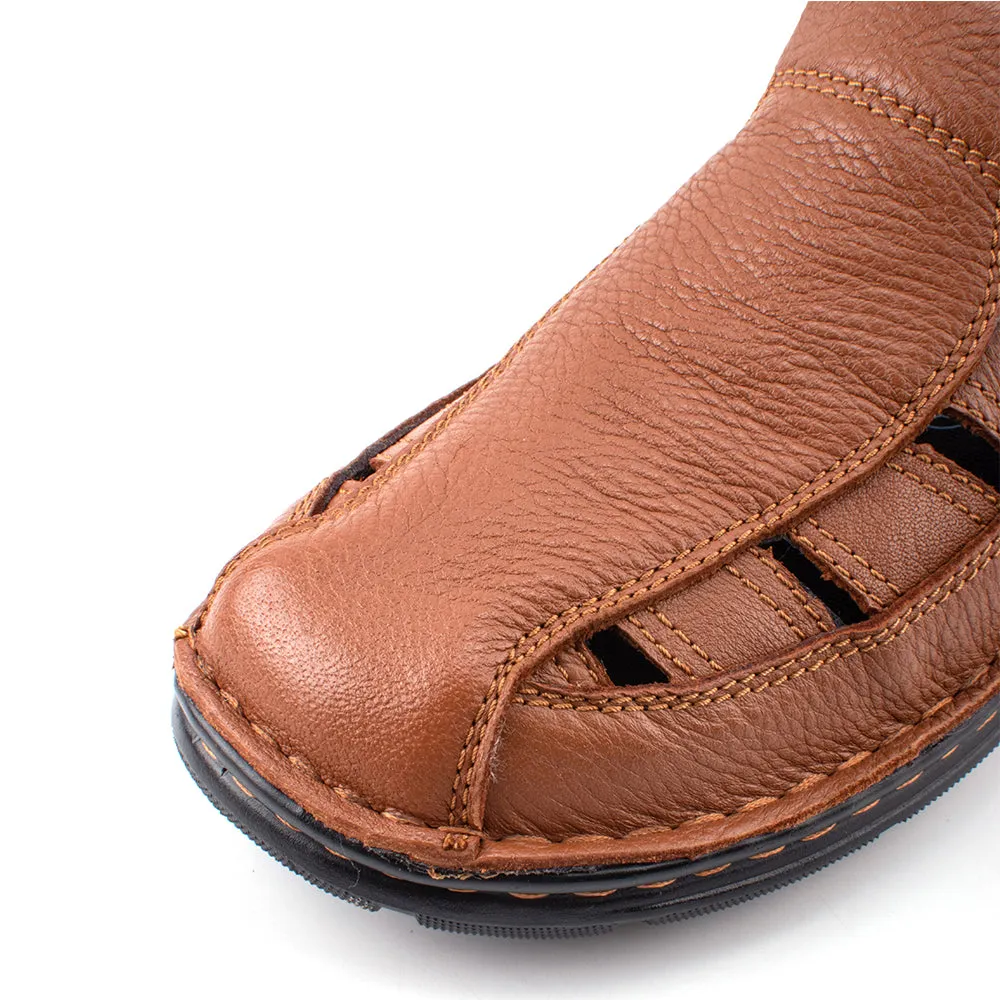 camel active Leather Covered Toe  Sandals Men Khaki KINGLEY-892411-FF4SV-6