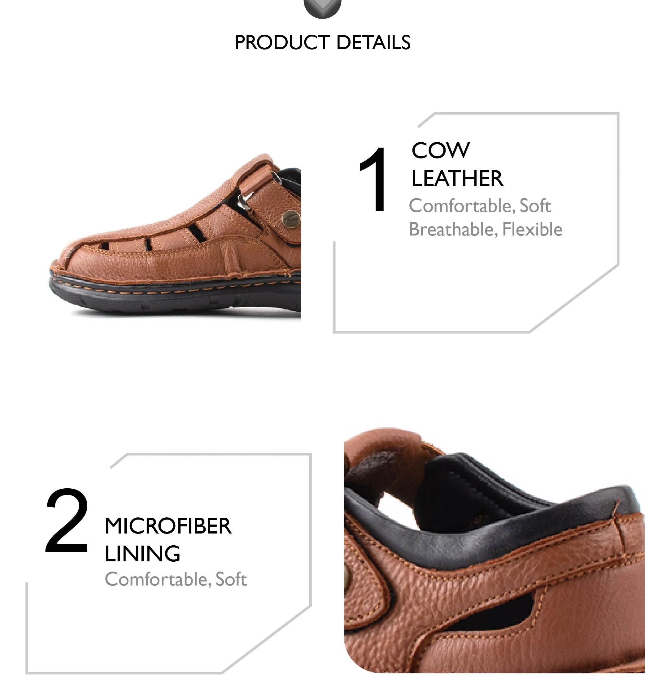 camel active Leather Covered Toe  Sandals Men Khaki KINGLEY-892411-FF4SV-6