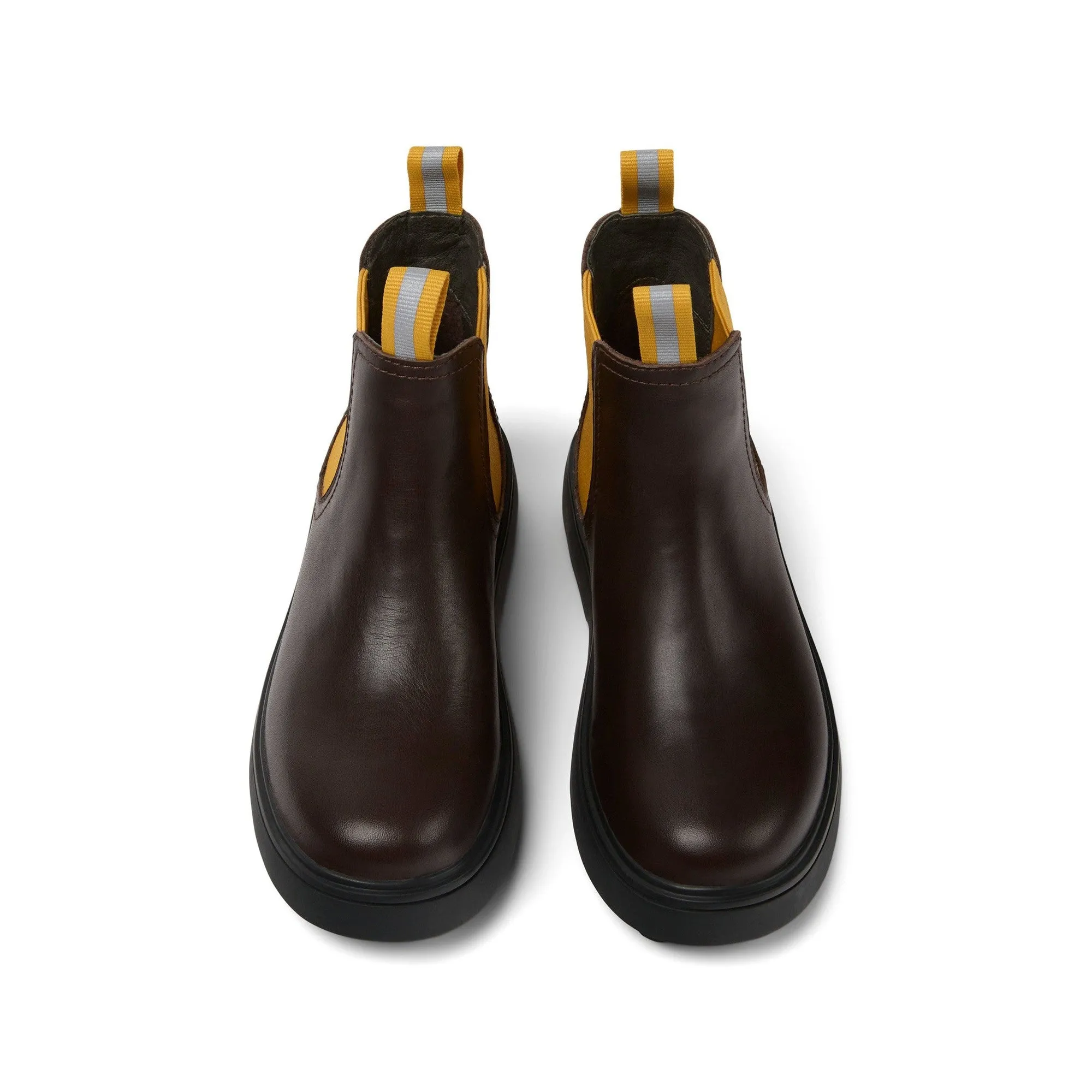 Camper K900149-014 Boys Brown & Yellow Leather Pull On Ankle Boots