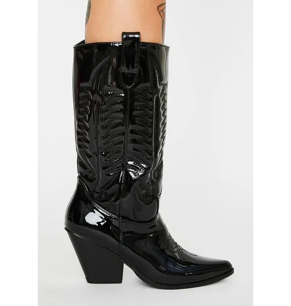 Cape Robbin Southern Belle Western Tall Shaft Pointed Toe Block Heel Cowboy Boot (11, BLACK)