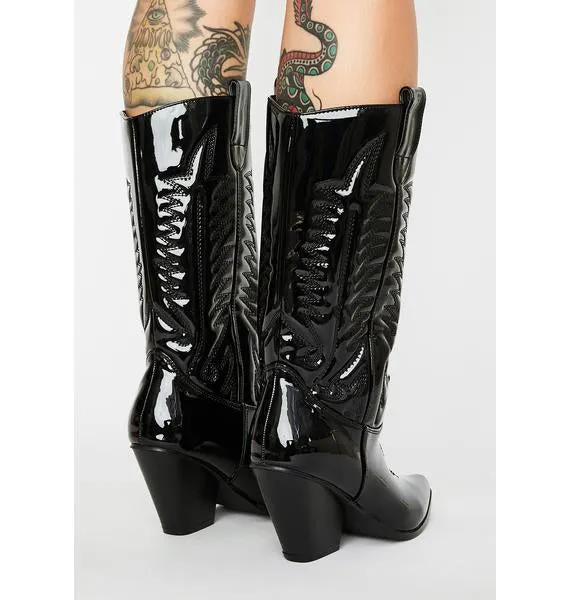 Cape Robbin Southern Belle Western Tall Shaft Pointed Toe Block Heel Cowboy Boot (11, BLACK)